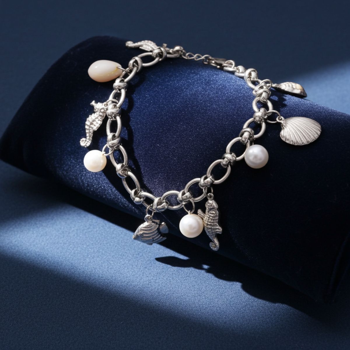 Silver-Tone Ocean Charm Bracelet with Pearl Details - Spencer Vibes