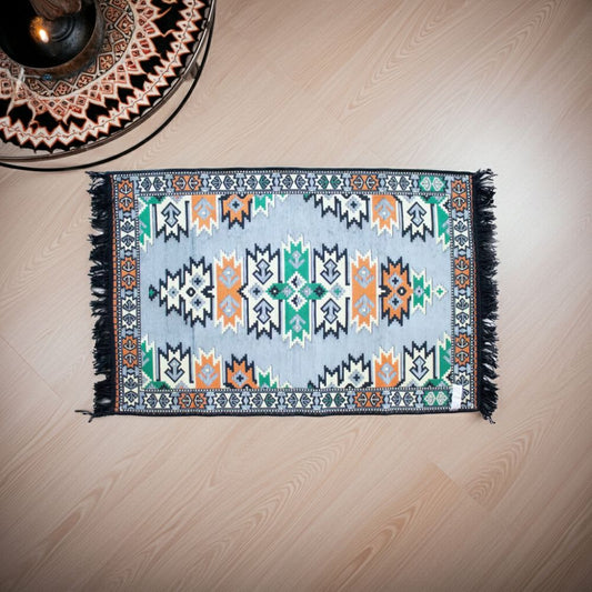 Charcoal Kilim Rug – 125x80cm Geometric Woven Rug