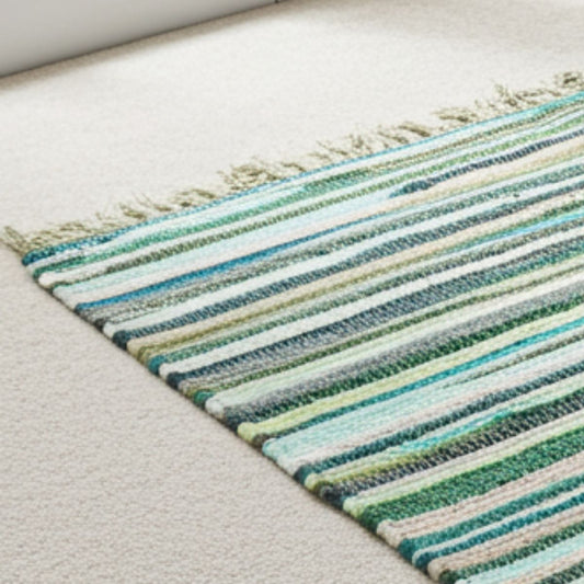 Premium Serene Forest Striped Rag Rug – 150 × 90 cm - Spencer Vibes