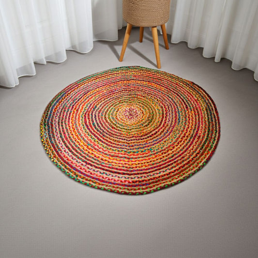 Handwoven Jute & Cotton Round Rug (120 cm) - Spencer Vibes