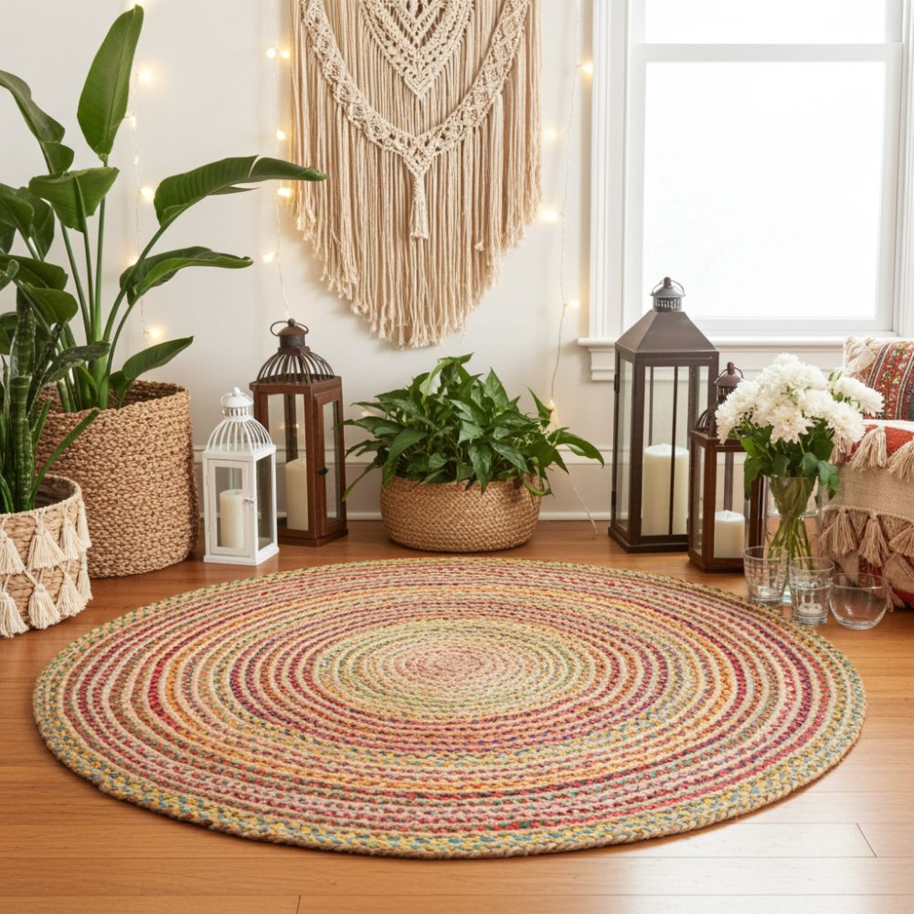 Handwoven Jute & Cotton Round Rug (150 cm) - Spencer Vibes
