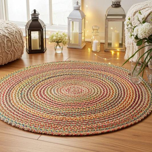 Handwoven Jute & Cotton Round Accent Rug (90 cm) - Spencer Vibes