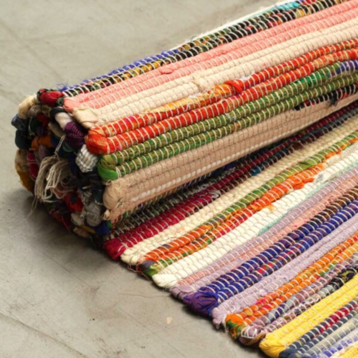 Handwoven Multicolour Cotton Floor Rag Rug (150 × 200 cm) - Spencer Vibes