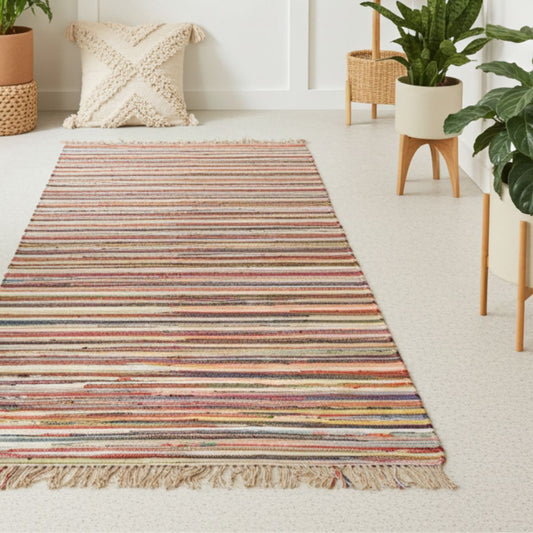 Handwoven Multicolour Cotton Floor Rag Rug (150 × 200 cm) - Spencer Vibes