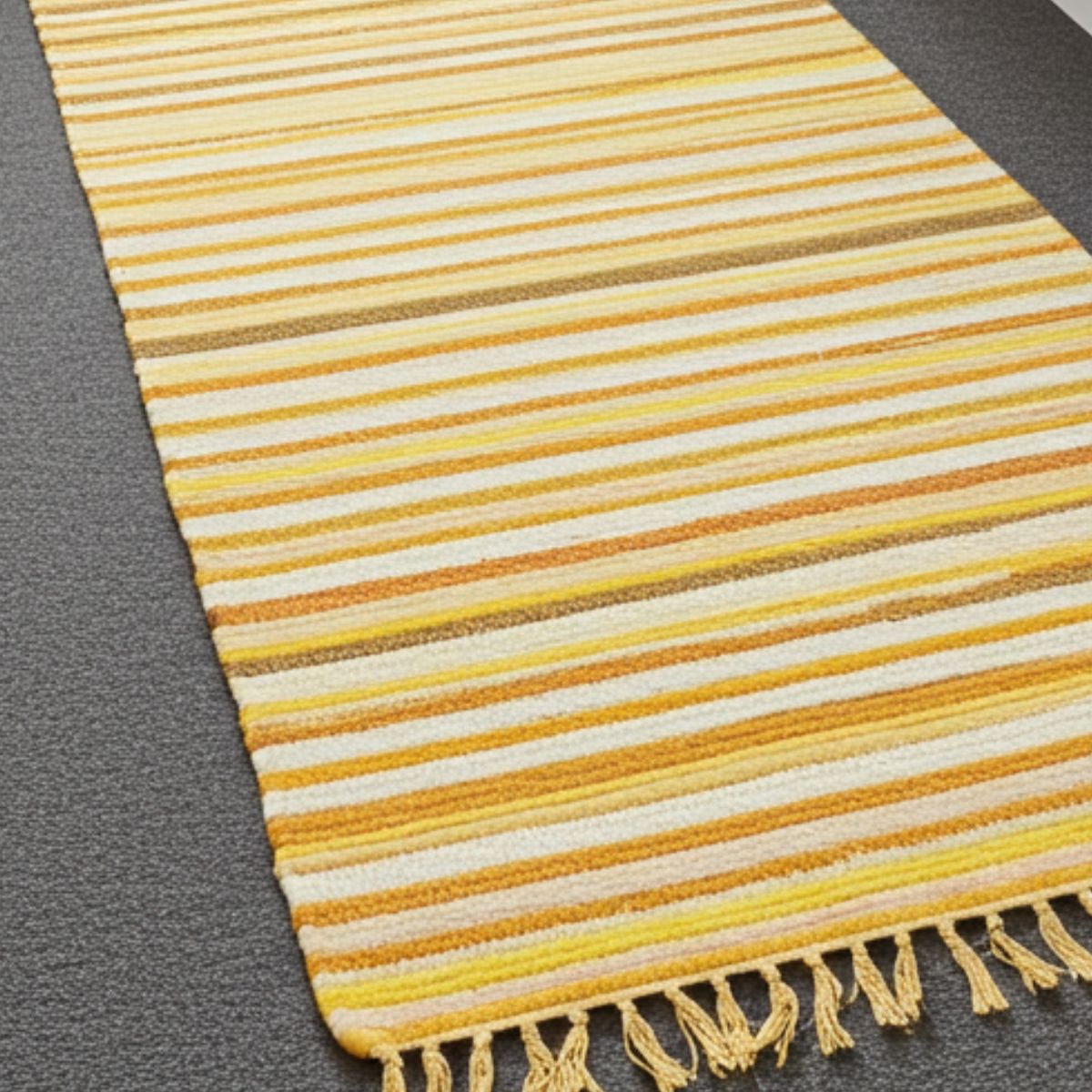 Premium Radiant Sunrise Striped Rag Rug – 150 × 90 cm - Spencer Vibes