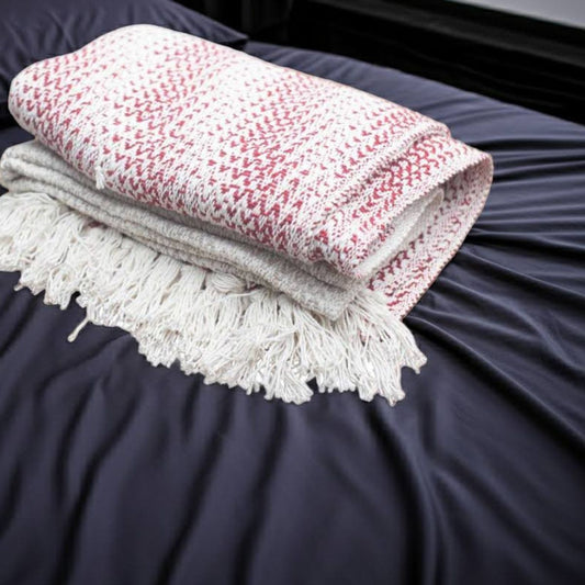 Muted Raspberry & Ruby Boho Cotton Throw (125 x 150cm) - Spencer Vibes