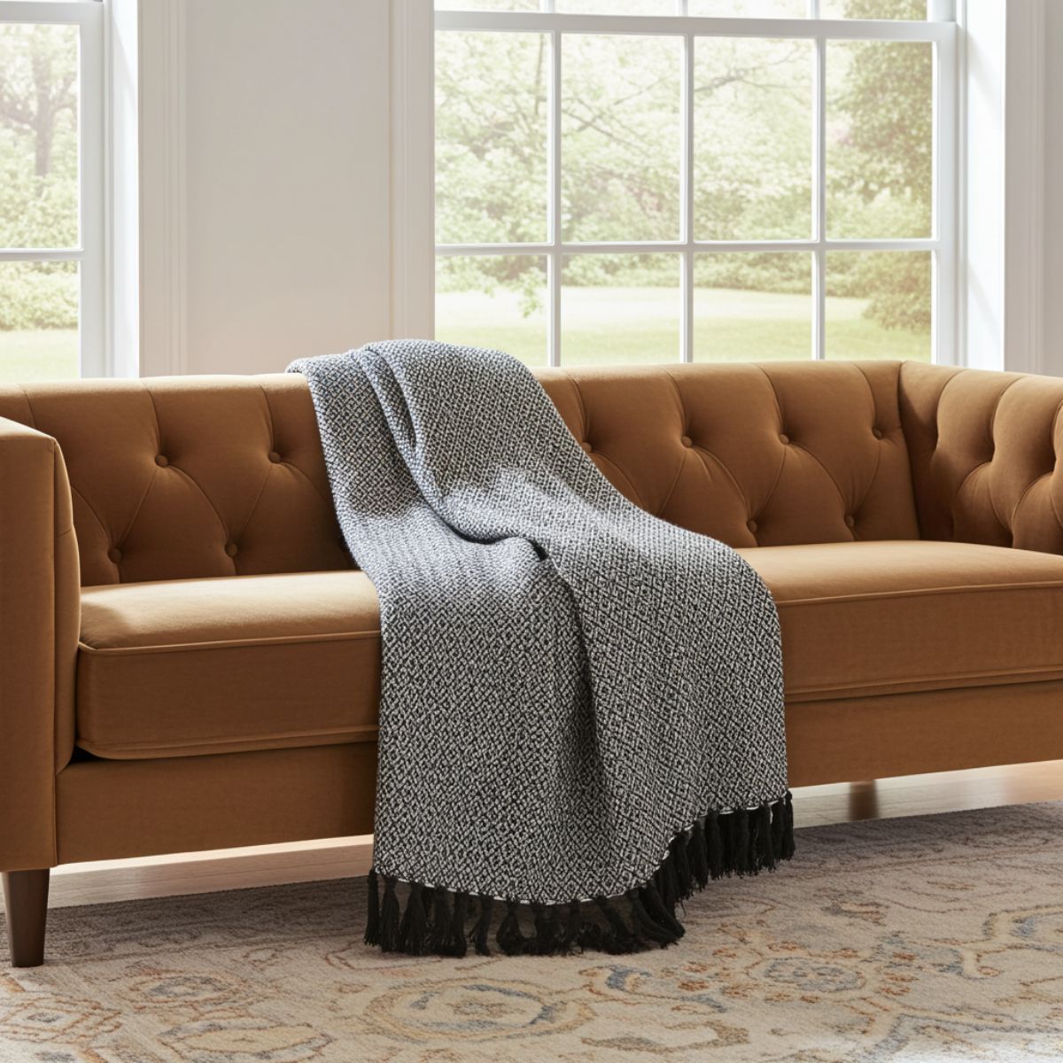 The Rowan Diamond Weave Cotton Throw – Charcoal - Spencer Vibes