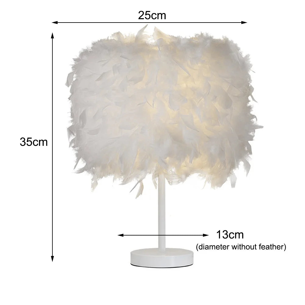 White Feather Table Lamp for Bedside Sitting Room