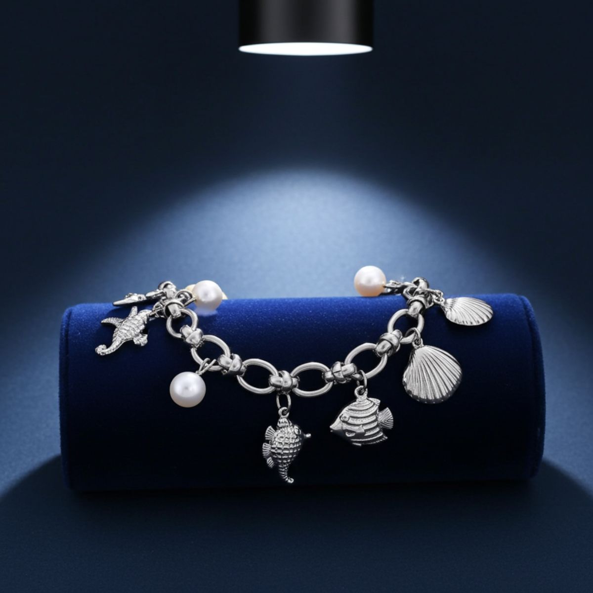 Silver-Tone Ocean Charm Bracelet with Pearl Details - Spencer Vibes