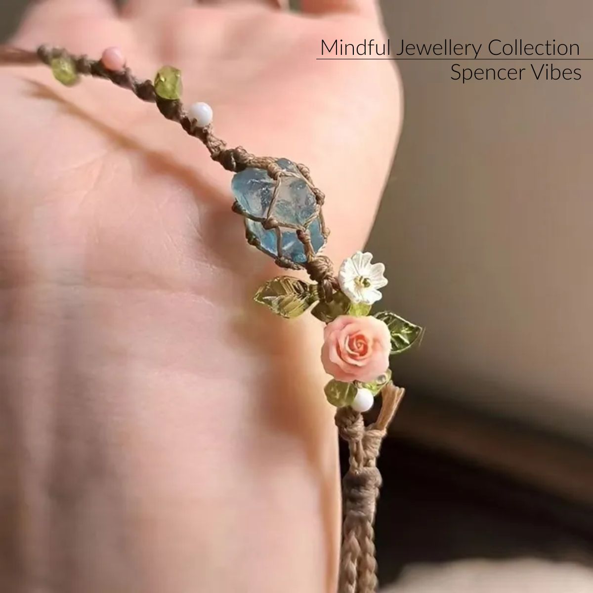 Sea Bloom Bracelet – Handwoven Blue Crystal & Floral Nature Bracelet - Spencer Vibes