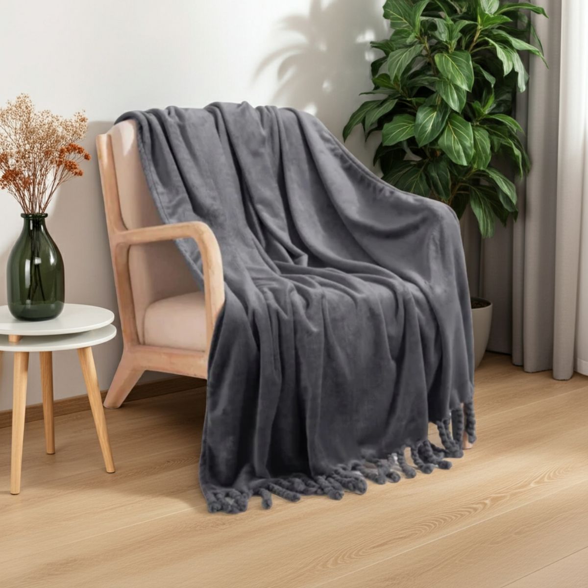 Soft Grey Flannel Throw Blanket - Spencer Vibes