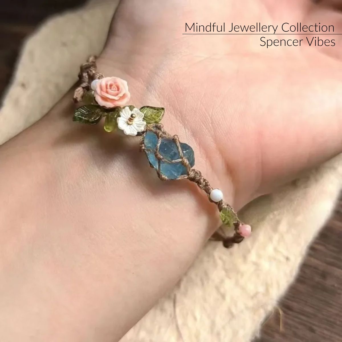 Sea Bloom Bracelet – Handwoven Blue Crystal & Floral Nature Bracelet - Spencer Vibes