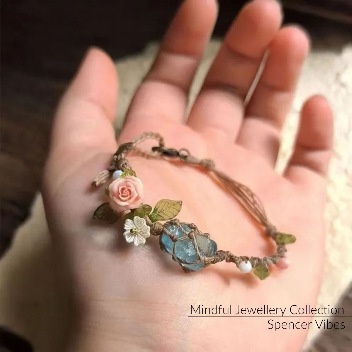 Sea Bloom Bracelet – Handwoven Blue Crystal & Floral Nature Bracelet - Spencer Vibes