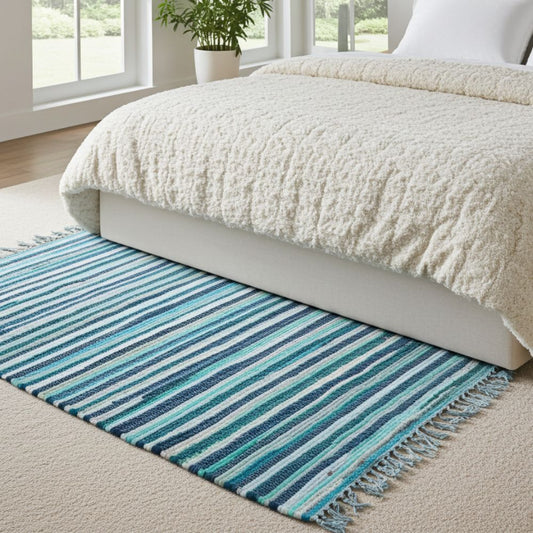 Aqua Blue Rag Rug – 150x200cm Woven Cotton Floor Rug