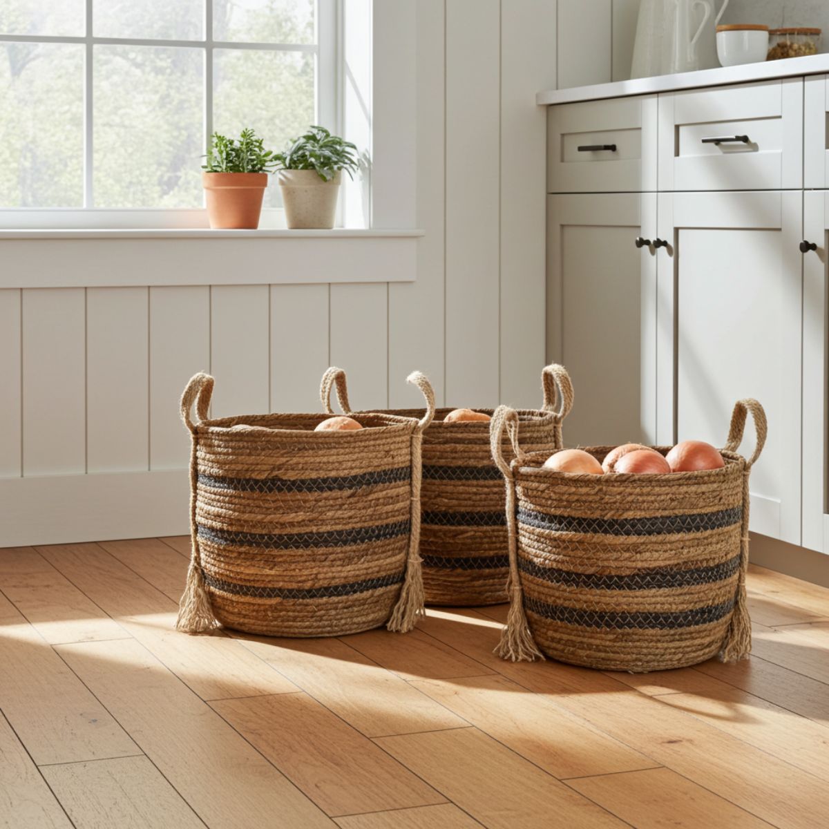 Banana Leaf & Seagrass Storage Baskets – Natural Browns (Set of 3) - Spencer Vibes