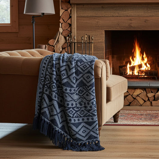 Aylmer Geometric Cotton Throw – Charcoal & Grey - Spencer Vibes