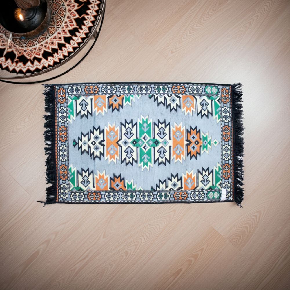 Charcoal Kilim Rug – 125x80cm Geometric Woven Rug