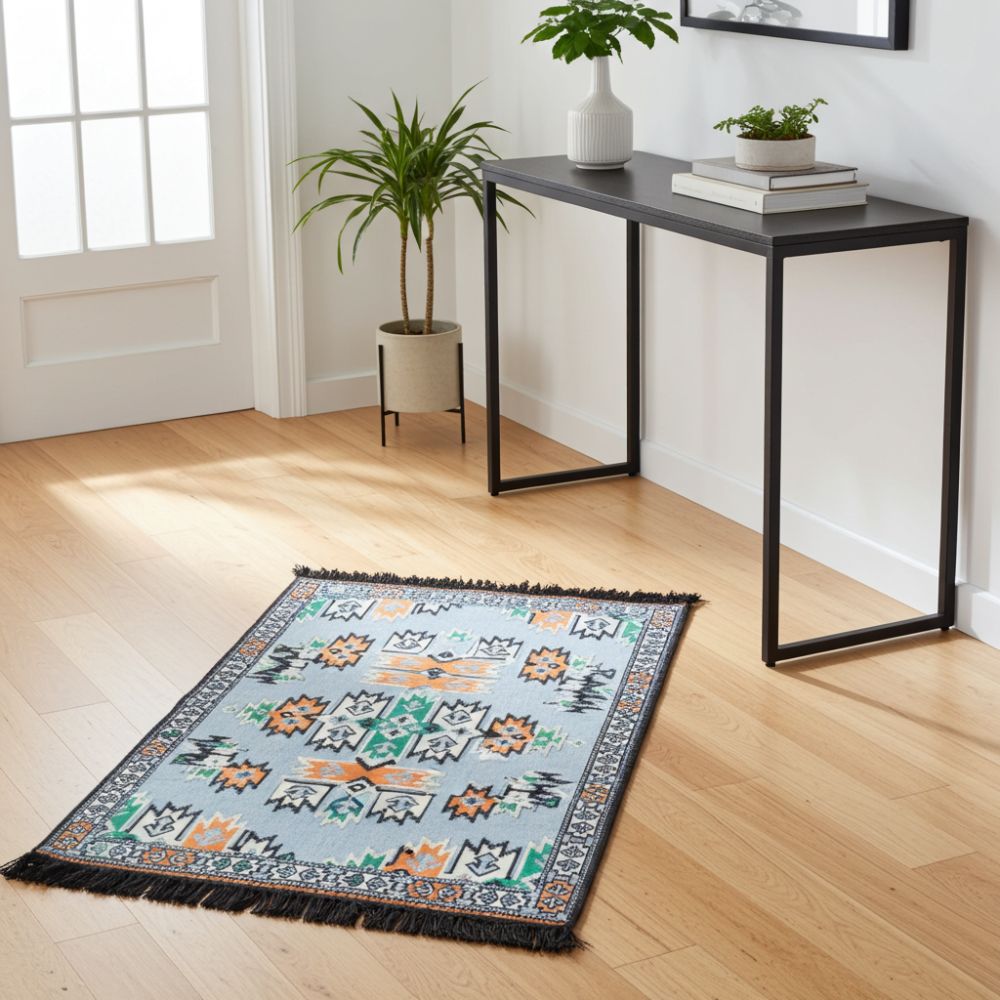 Charcoal Kilim Rug – 125x80cm Geometric Woven Rug