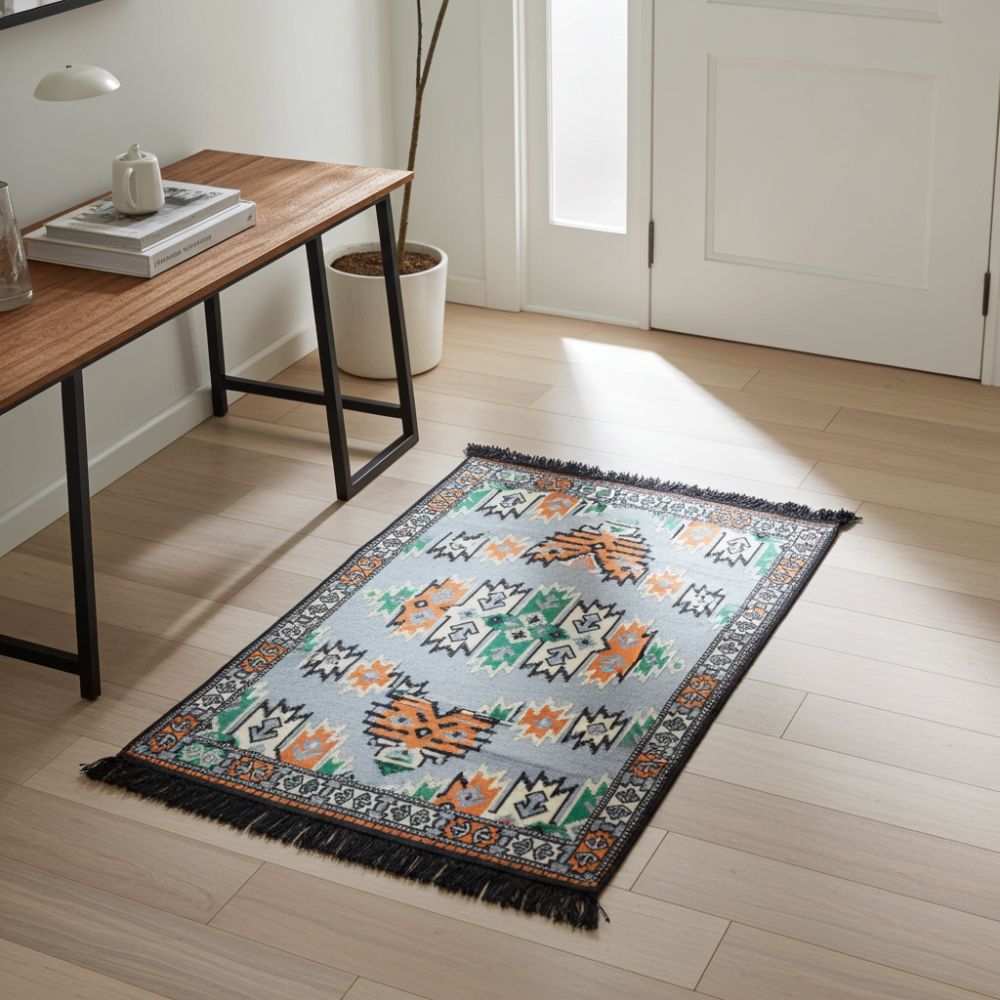 Charcoal Kilim Rug – 125x80cm Geometric Woven Rug