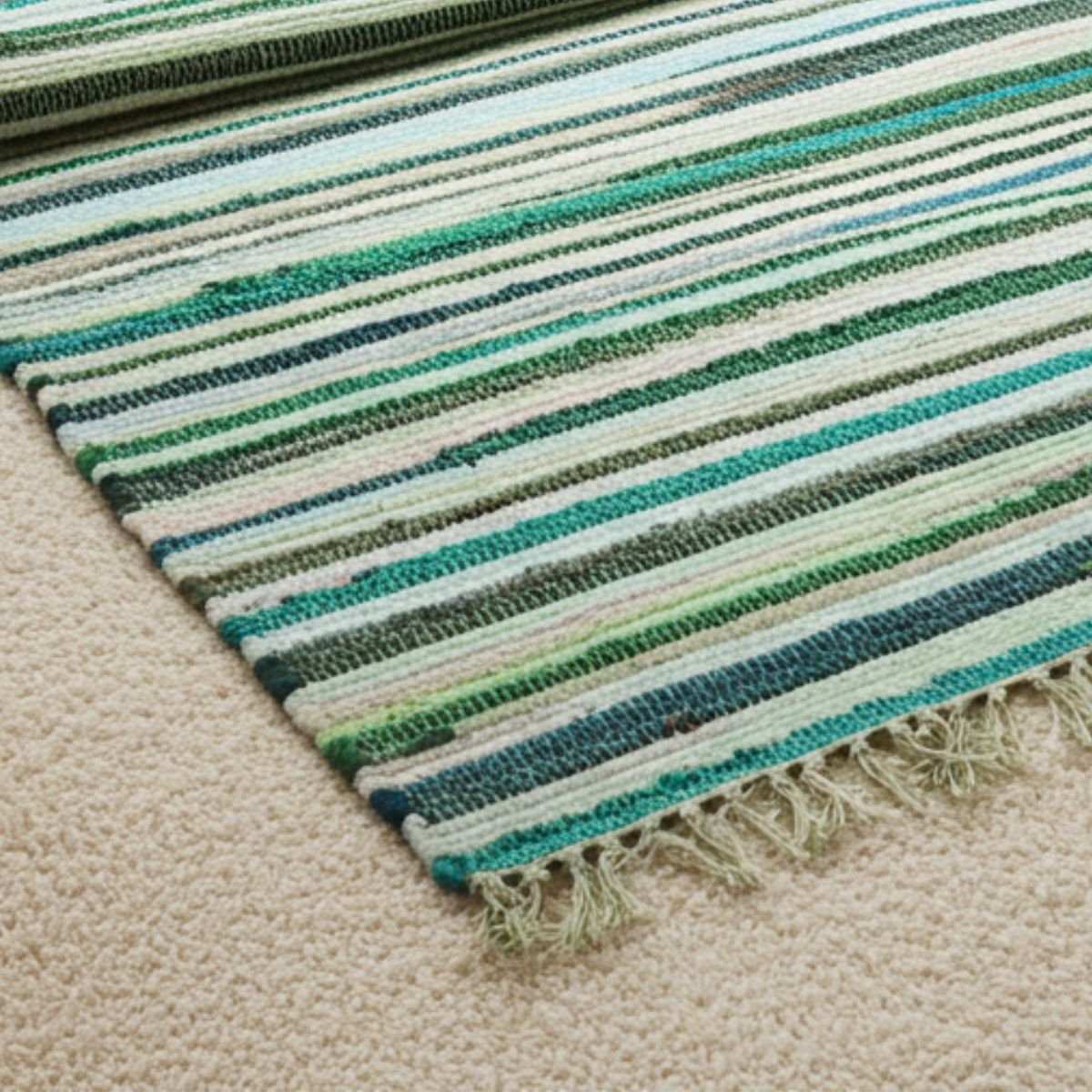 Premium Serene Forest Striped Rag Rug – 150 × 90 cm - Spencer Vibes