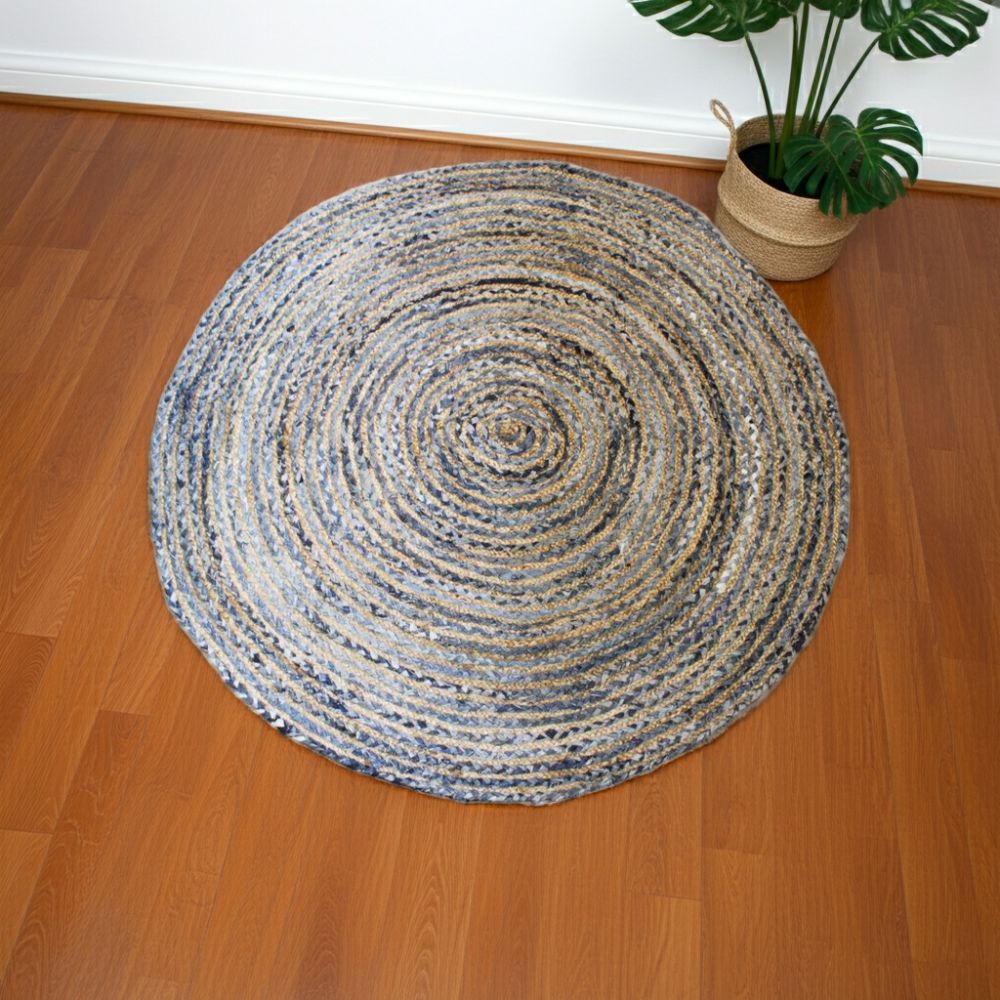 Handwoven Jute & Cotton Round Accent Rug (120 cm) - Spencer Vibes