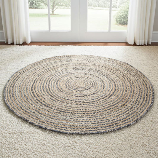 Handwoven Jute & Cotton Round Accent Rug (120 cm) - Spencer Vibes