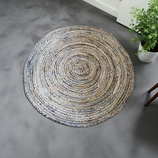 Handwoven Jute & Cotton Round Accent Rug (120 cm) - Spencer Vibes