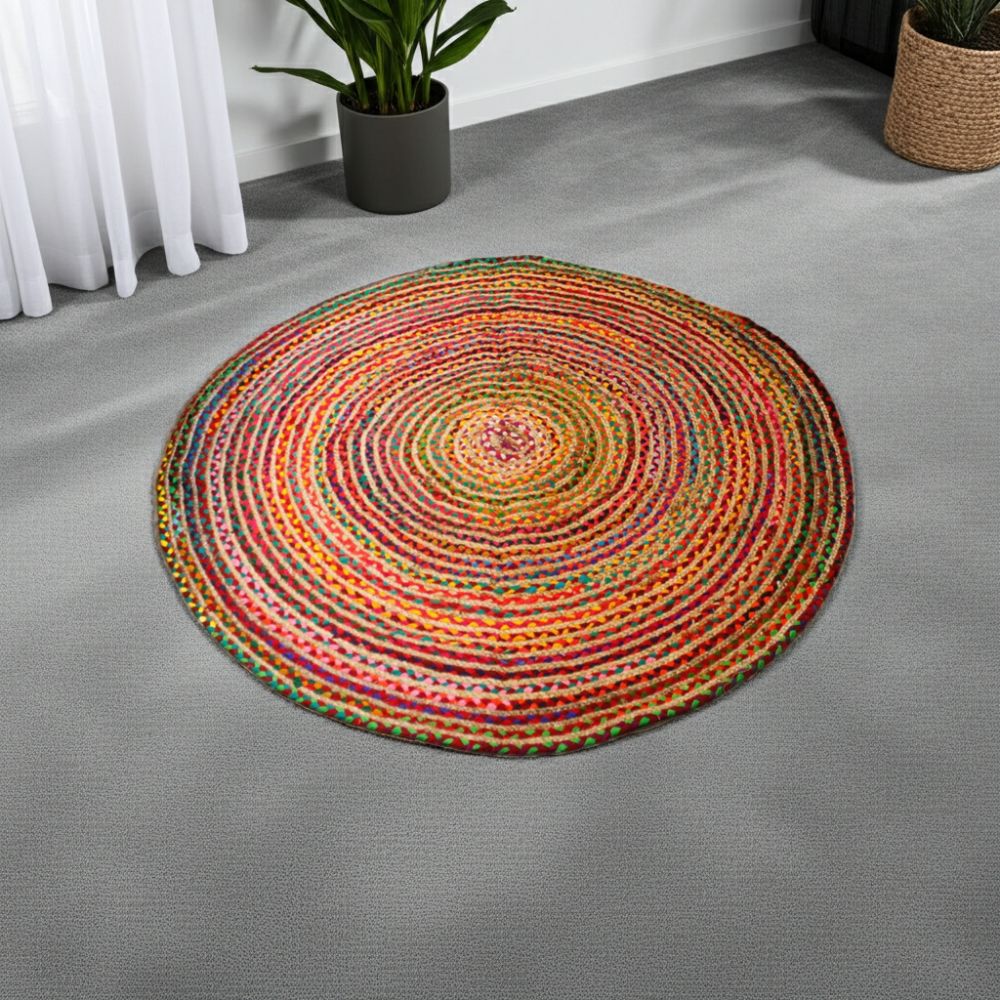 Handwoven Jute & Cotton Round Accent Rug (90 cm) - Spencer Vibes