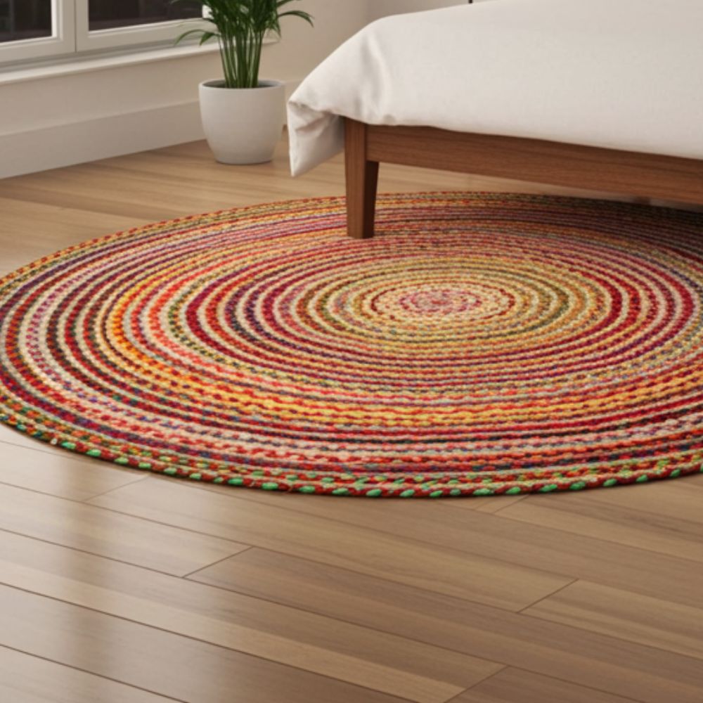 Handwoven Jute & Cotton Round Rug (150 cm) - Spencer Vibes