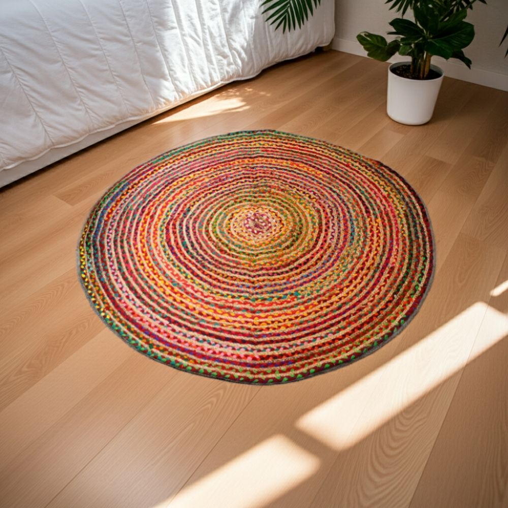 Handwoven Jute & Cotton Round Rug (150 cm) - Spencer Vibes