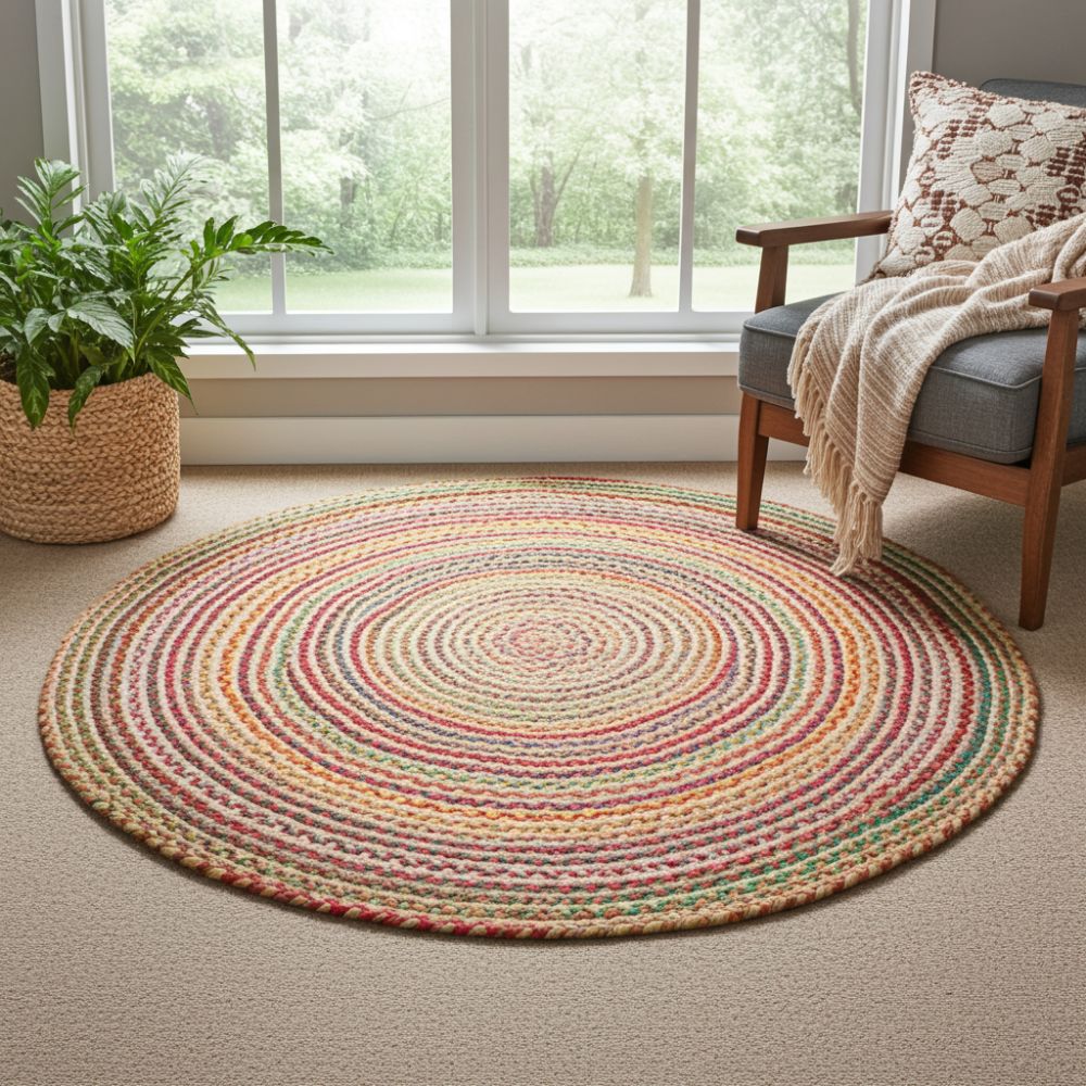 Handwoven Jute & Cotton Round Rug (150 cm) - Spencer Vibes