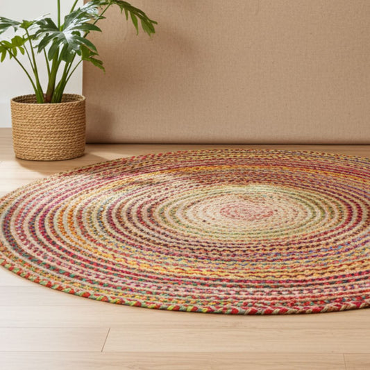 Handwoven Jute & Cotton Round Accent Rug (90 cm) - Spencer Vibes
