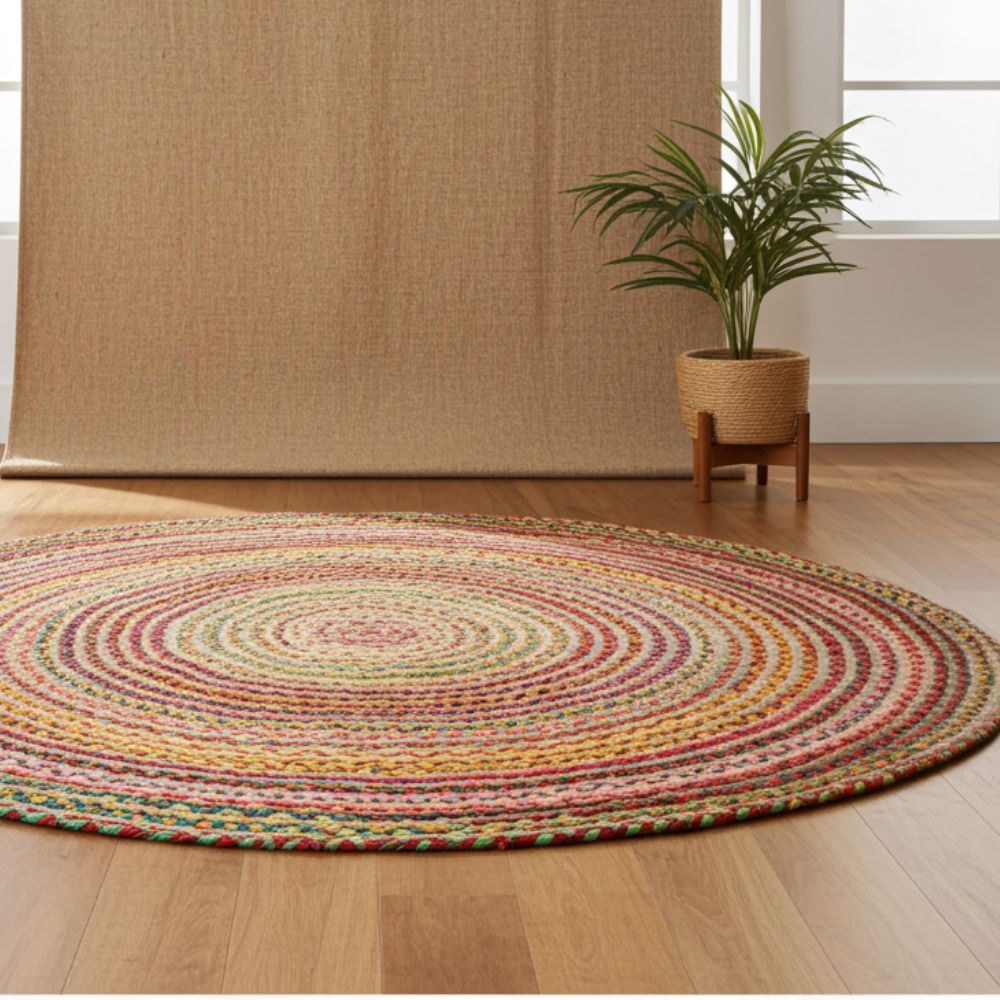 Handwoven Jute & Cotton Round Rug (120 cm) - Spencer Vibes