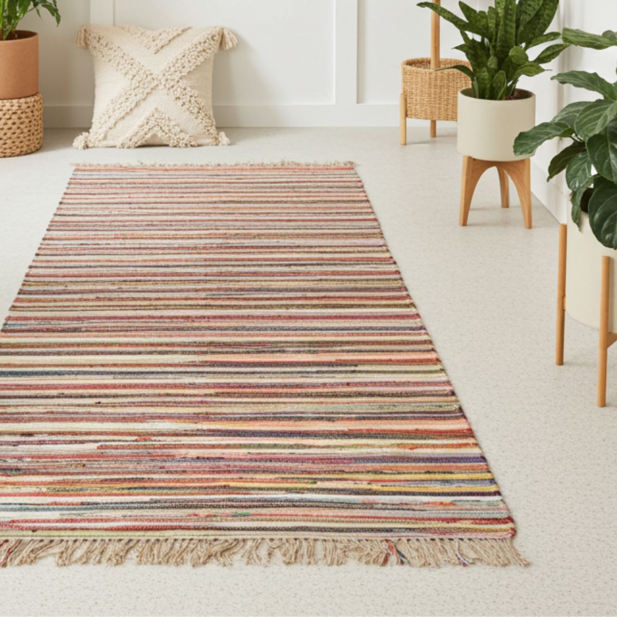 Handwoven Multicolour Cotton Floor Rag Rug (150 × 200 cm) - Spencer Vibes