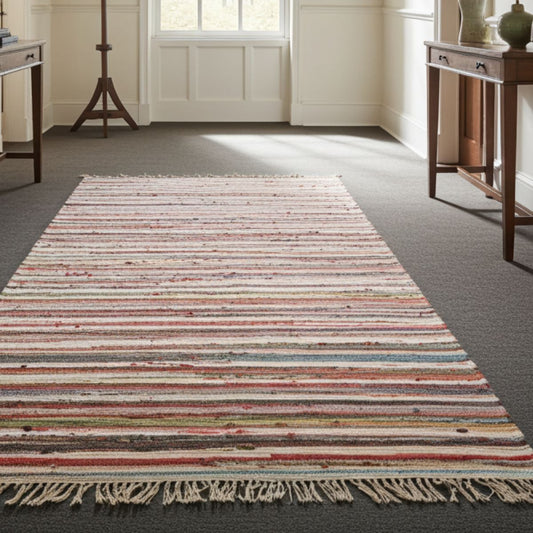 Handwoven Multicolour Cotton Floor Rag Rug (150 × 200 cm) - Spencer Vibes