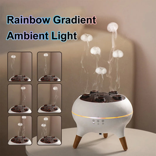 White diffuser with rainbow gradient ambient light feature on a neutral background