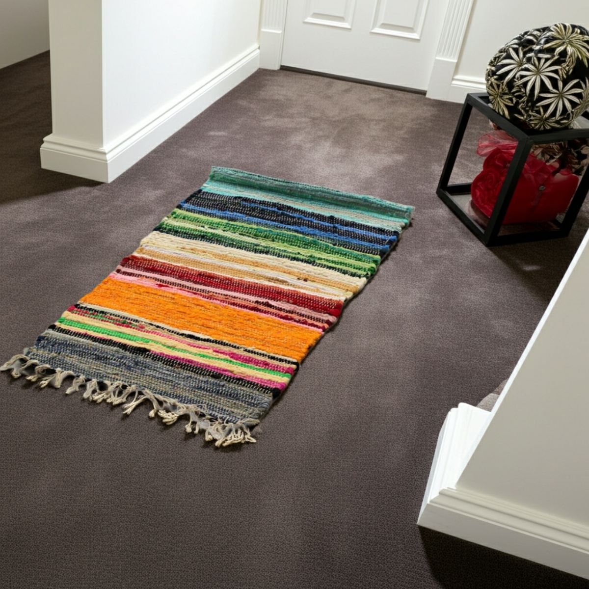 Premium Vibrant Rainbow Striped Rag Rug (150x90 cm) - Spencer Vibes