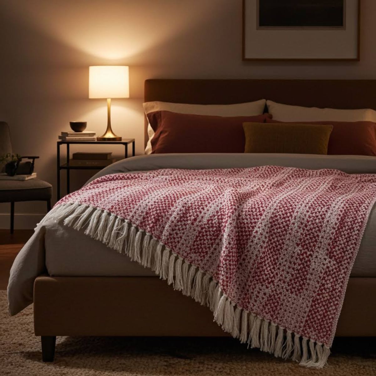Muted Raspberry & Ruby Boho Cotton Throw (125 x 150cm) - Spencer Vibes