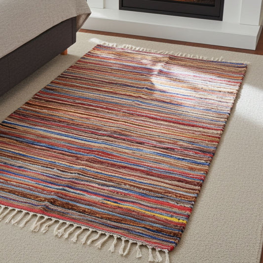 Rainbow Velvet Rag Rug – 105 × 185 cm - Spencer Vibes
