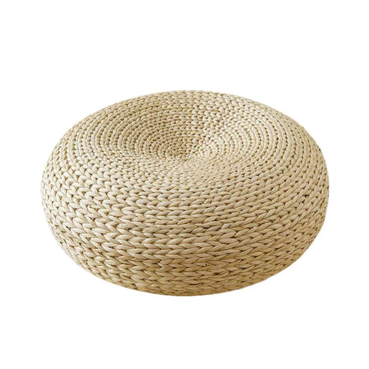 Handwoven Straw Round Floor Pillow – Japanese Style Meditation Cushion