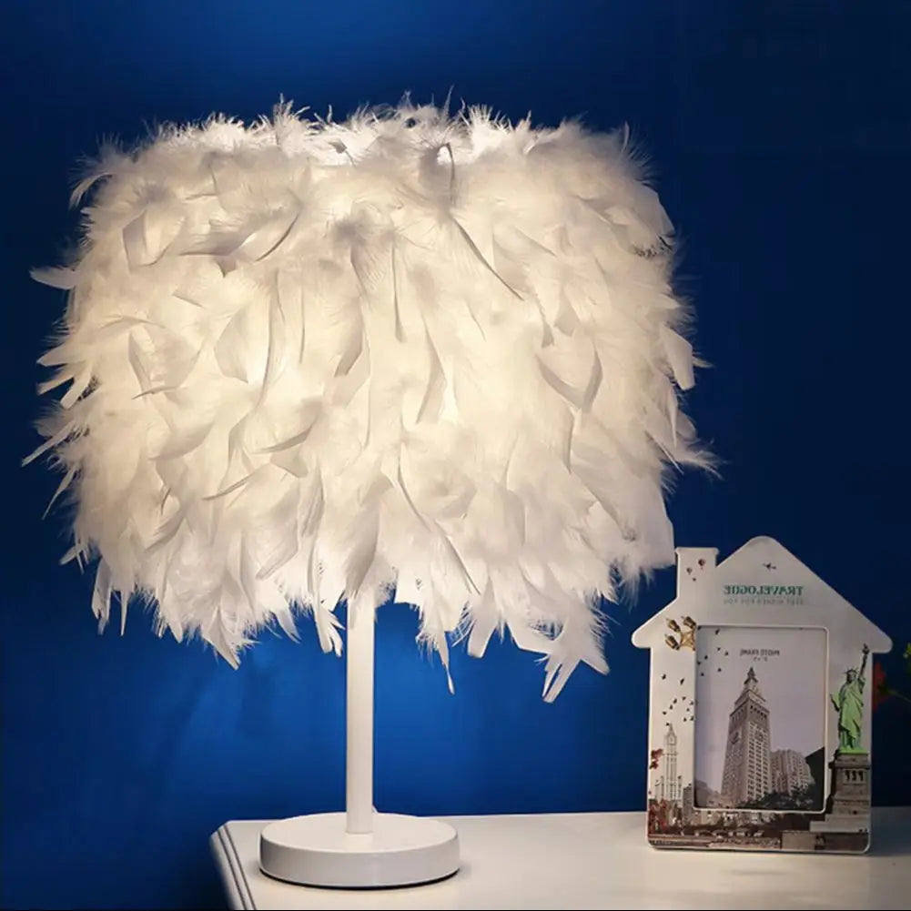 White Feather Table Lamp for Bedside Sitting Room
