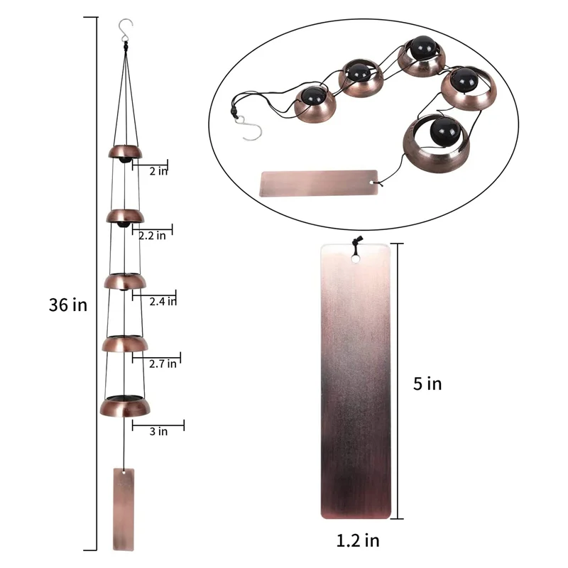 Temple Wind Bell – 36" Copper Memorial Wind Chime with 5 Bells