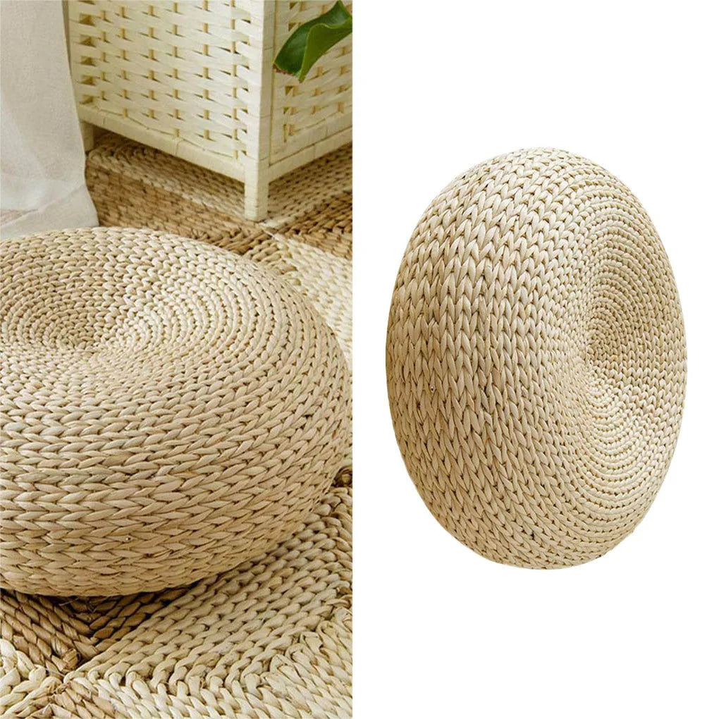 Handwoven Straw Round Floor Pillow – Japanese Style Meditation Cushion
