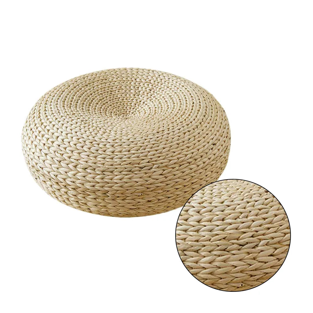 Handwoven Straw Round Floor Pillow – Japanese Style Meditation Cushion