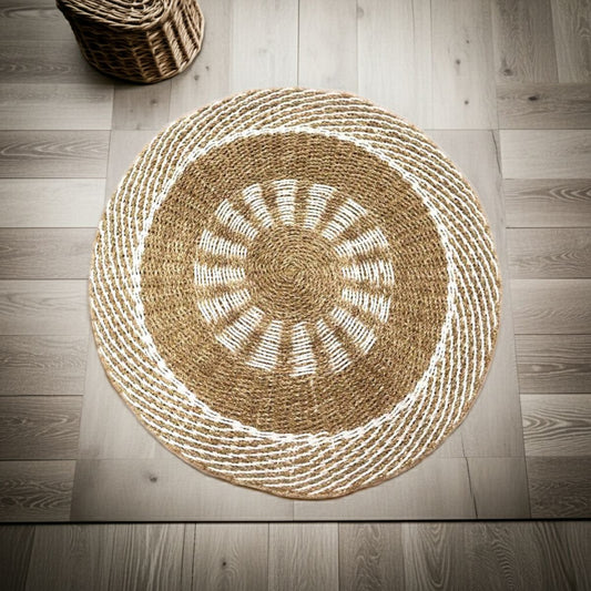 Seagrass Rug – Round Woven Natural (1m) - Spencer Vibes