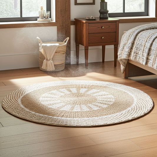 Seagrass Rug – Round Woven Natural (1m) - Spencer Vibes