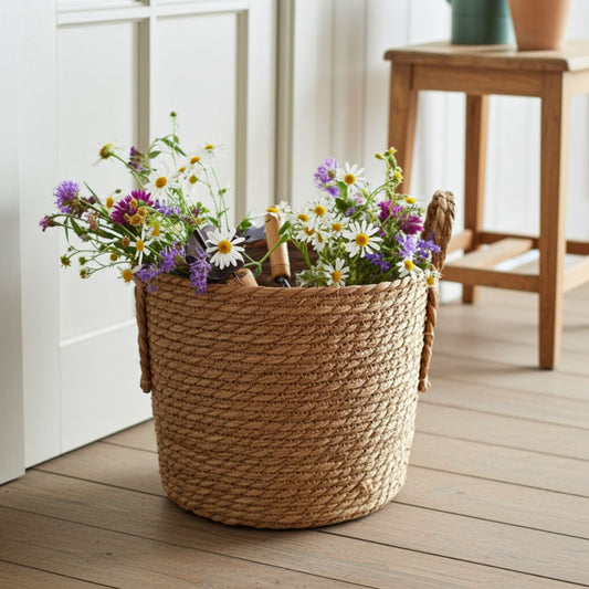 Hand-Braided Seagrass Sanctuary Basket – Natural Woven Storage - Spencer Vibes