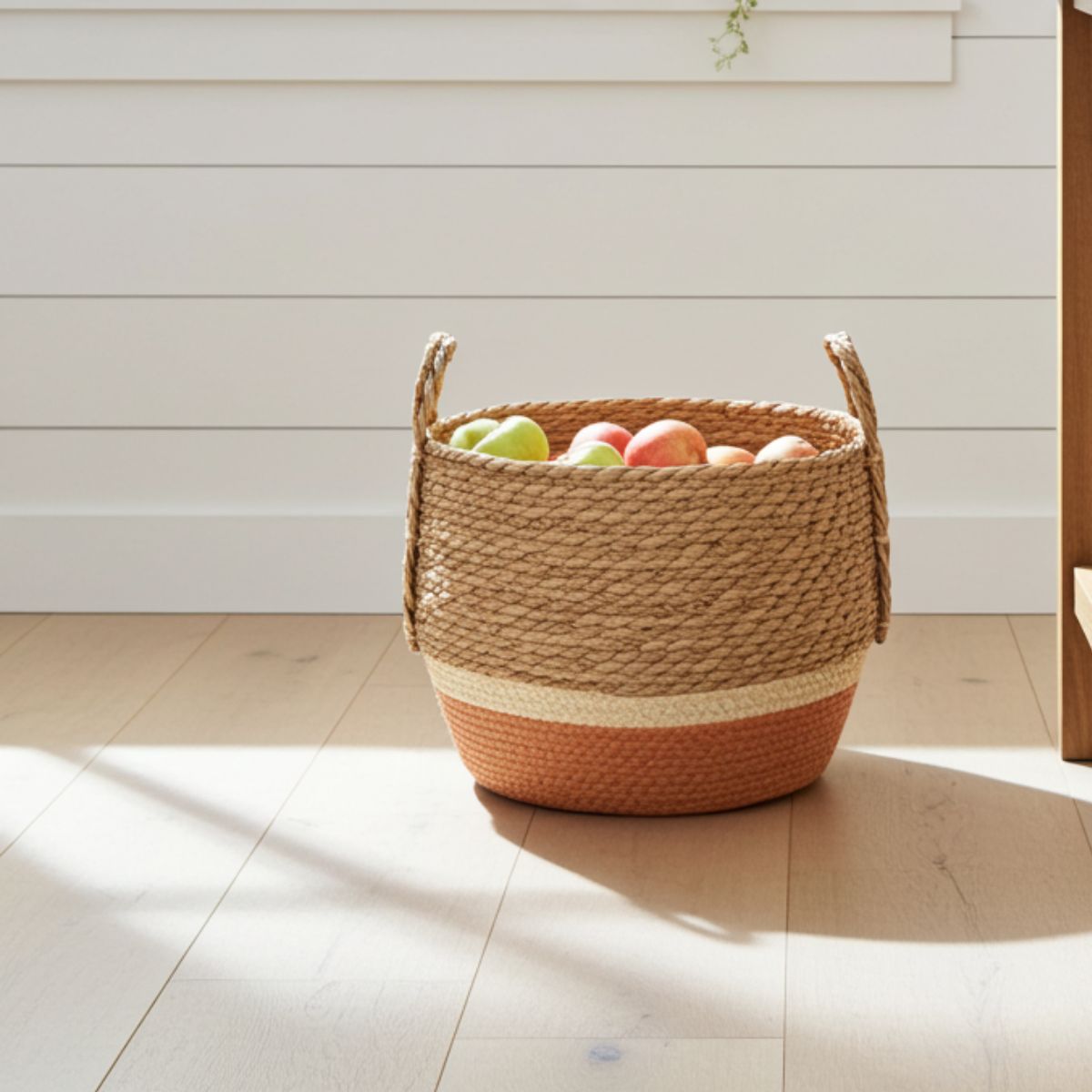 Straw & Seagrass Storage Baskets – Natural & Orange (Set of 3) - Spencer Vibes