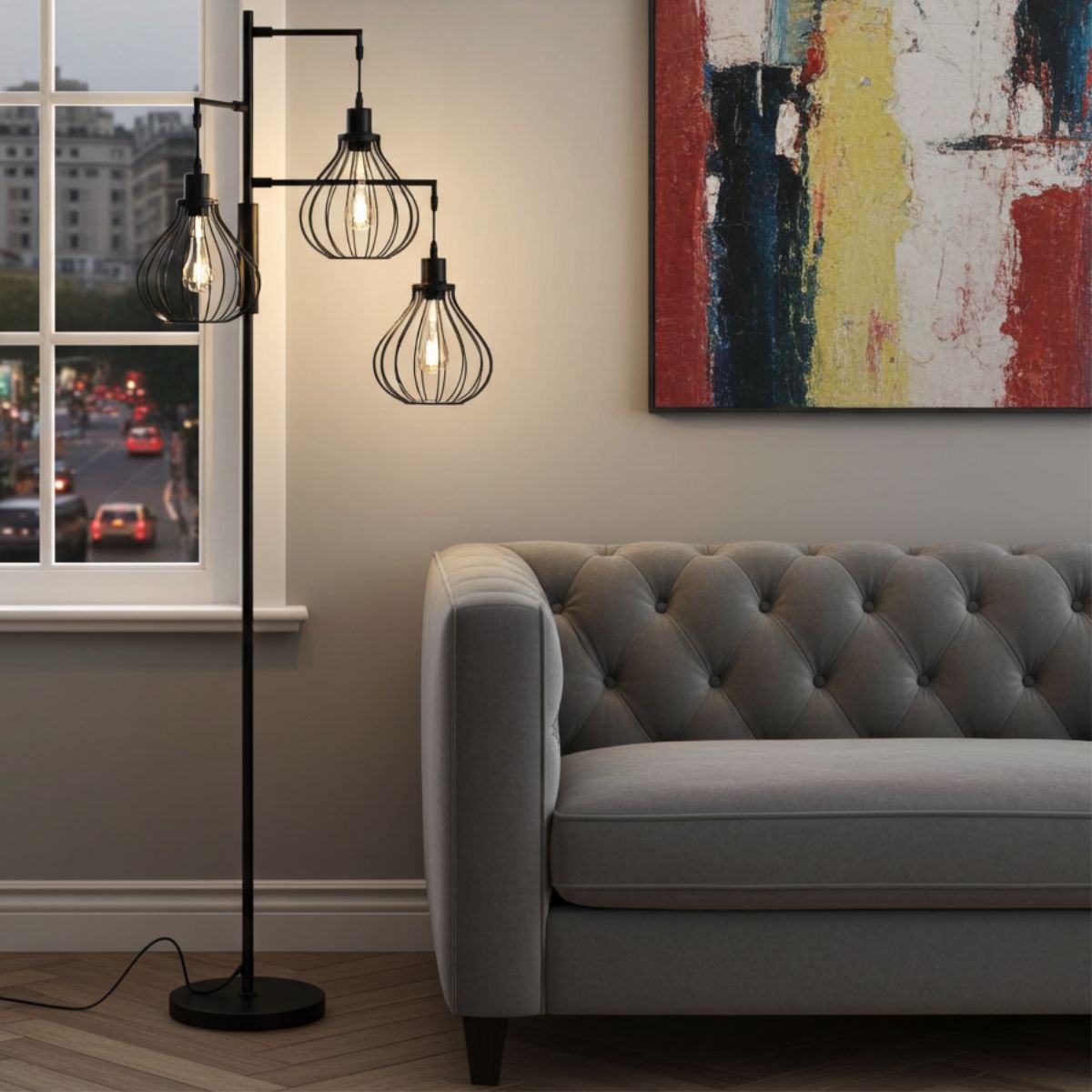 Trio Industrial Cage Floor Lamp - Spencer Vibes