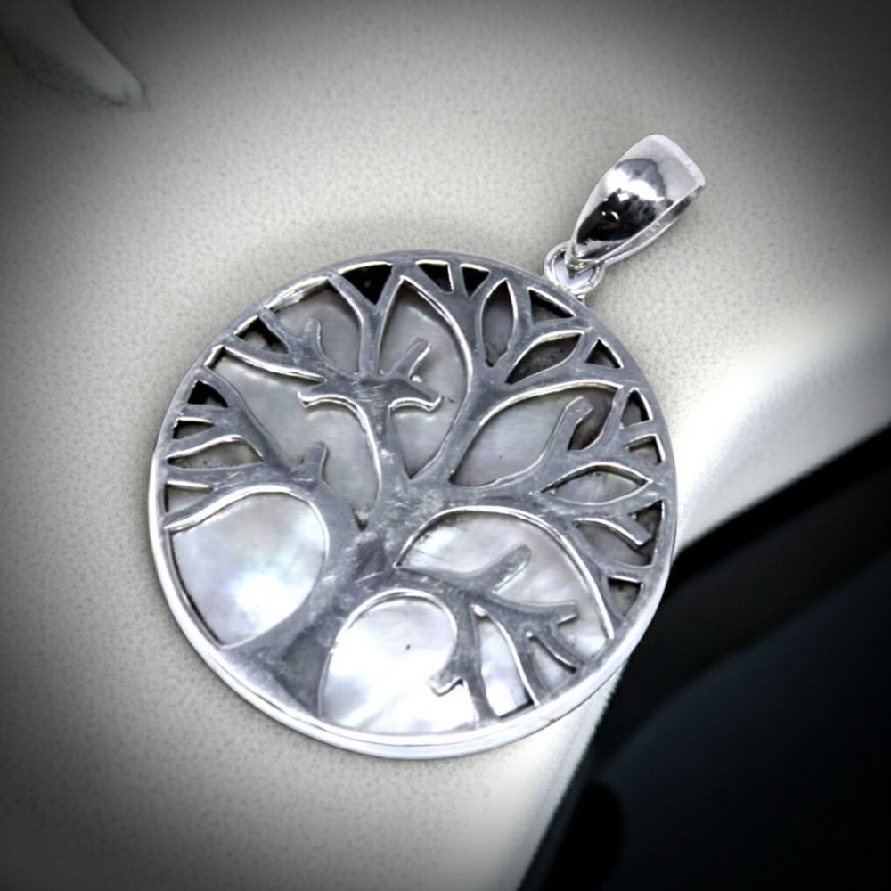 Tree of Life Silver Pendant – Mother of Pearl Inlay